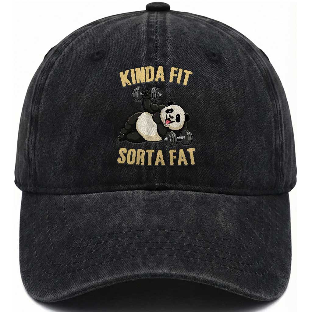 Funny Panda Weightlifting Workout Washed Cotton Baseball Cap Kinda Fit Sorta Fat