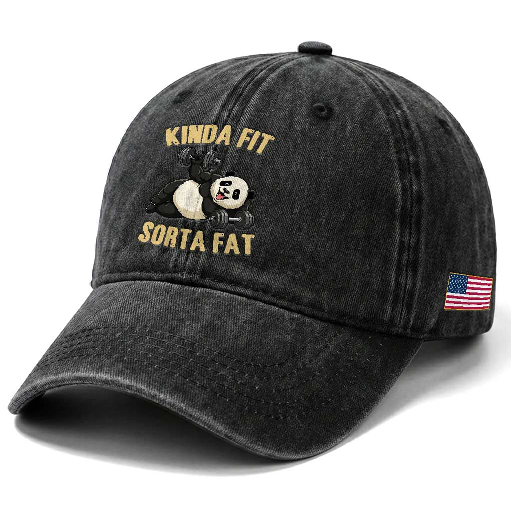 Funny Panda Weightlifting Workout Washed Cotton Baseball Cap Kinda Fit Sorta Fat