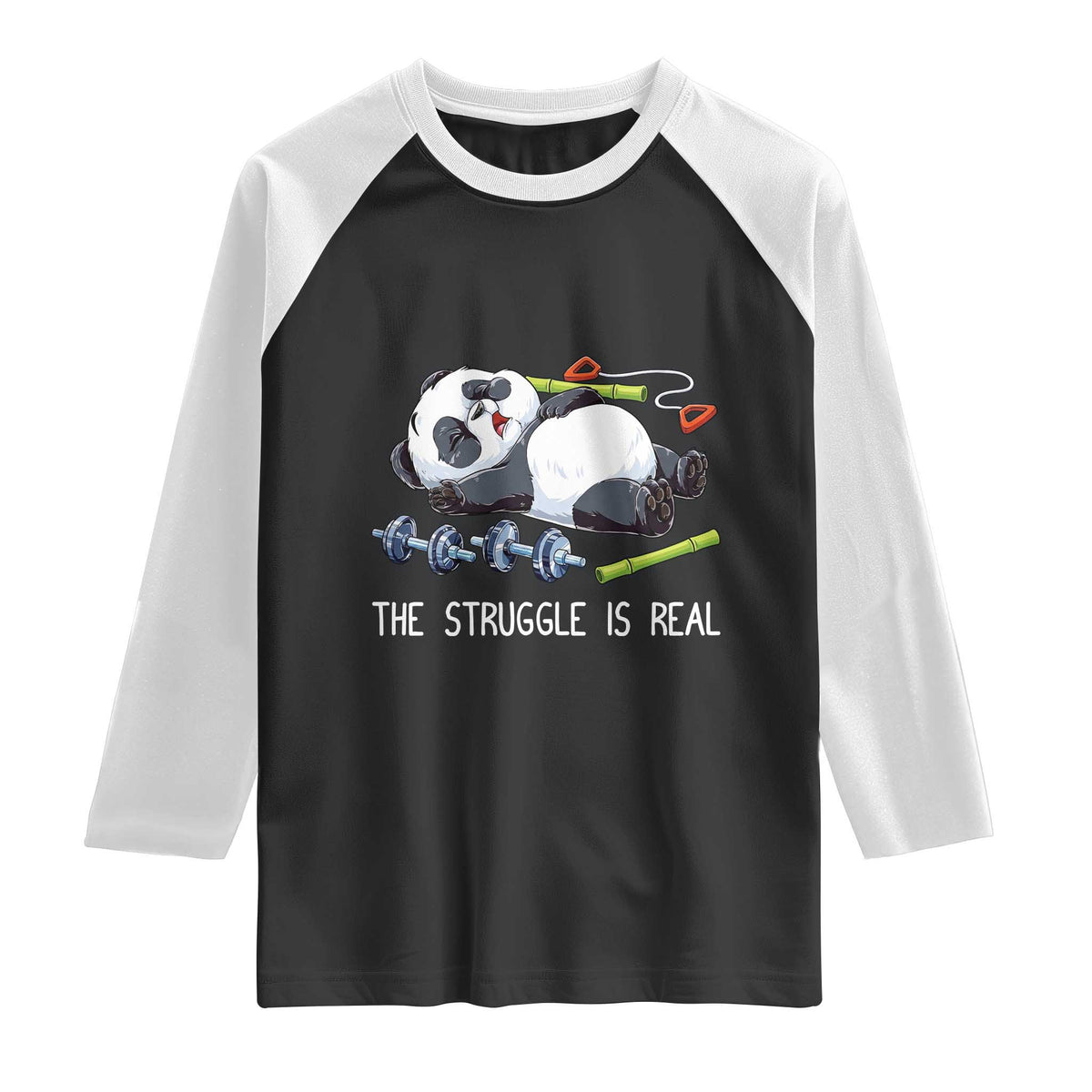 Funny Panda Workout Gift Raglan Shirt The Struggle Is Real