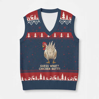 Guess What Chicken Butt Joke V-Neck Knit Sweater Vest Funny Chicken Lover Graphic