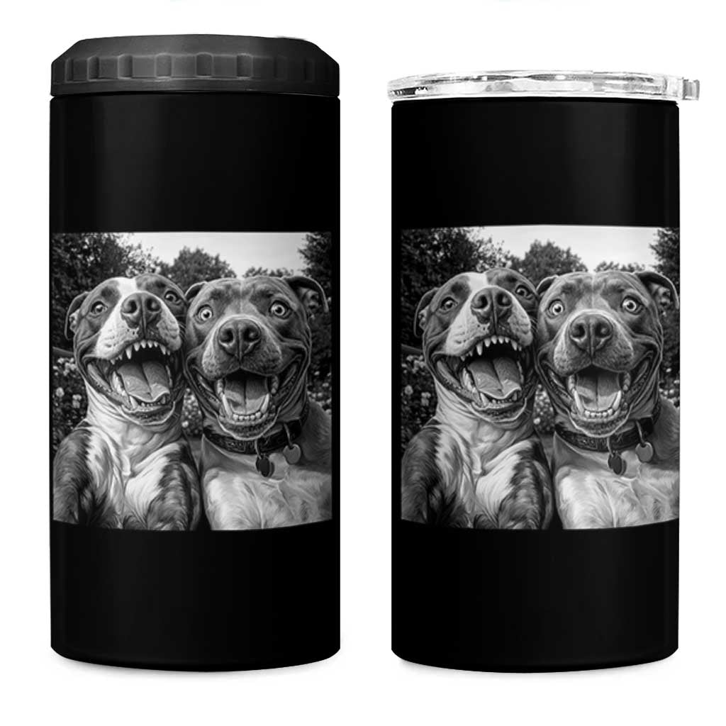 Pitbull Selfie Meme 4 in 1 Can Cooler Tumbler Funny Dog Lover Graphic