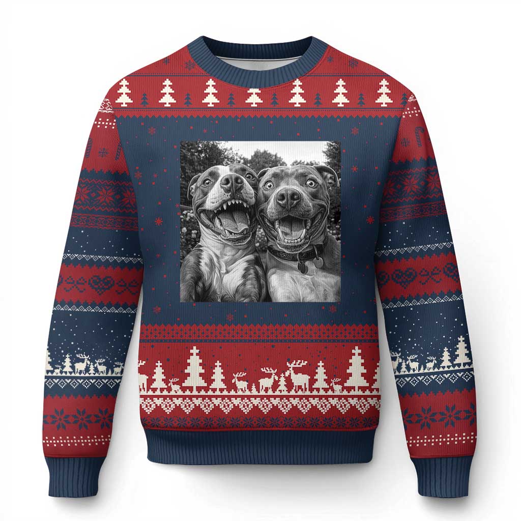 Pitbull Selfie Meme Ugly Christmas Sweater Funny Dog Lover Graphic
