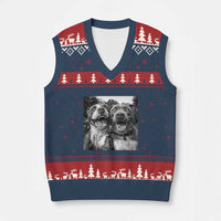 Pitbull Selfie Meme V-Neck Knit Sweater Vest Funny Dog Lover Graphic