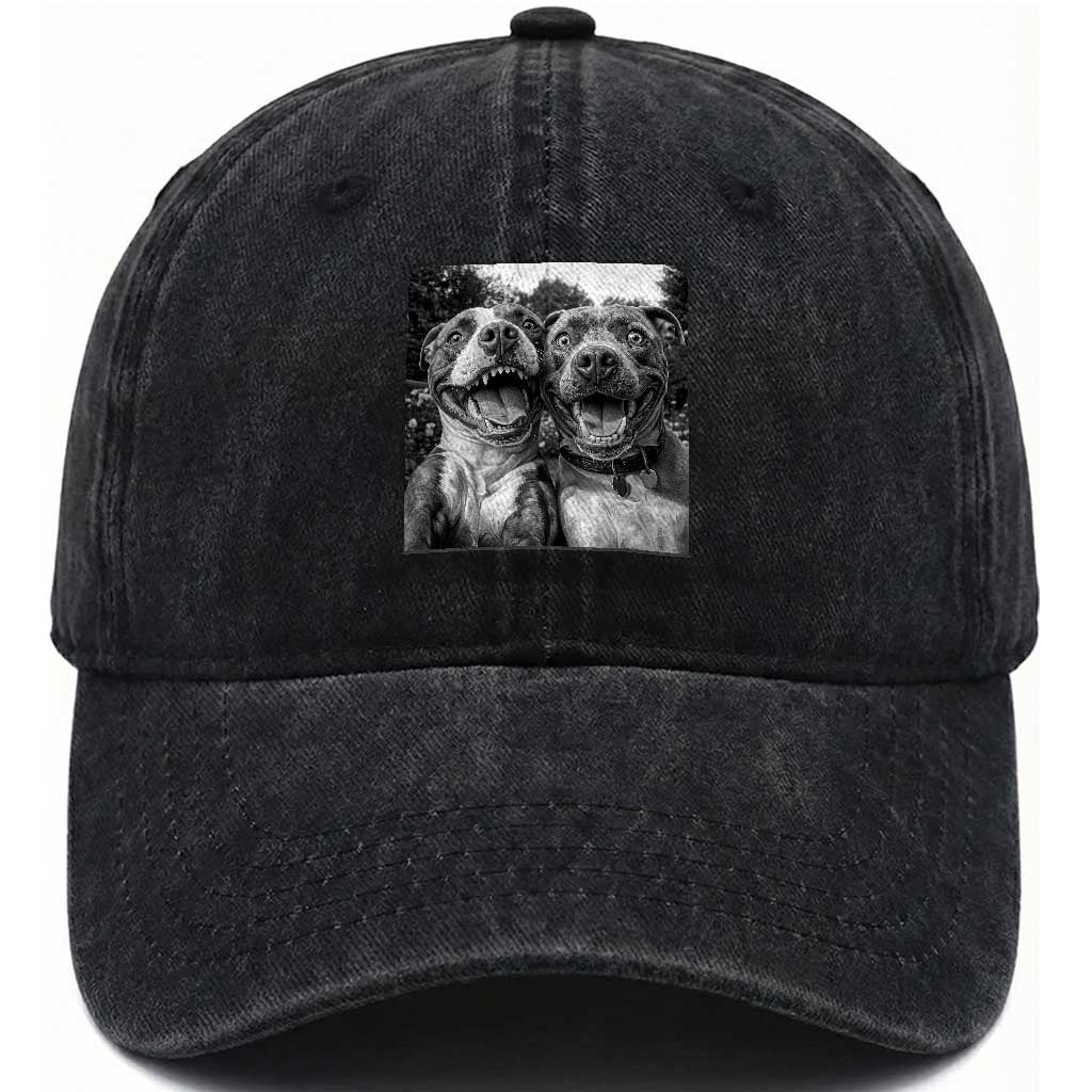 Pitbull Selfie Meme Washed Cotton Baseball Cap Funny Dog Lover Graphic