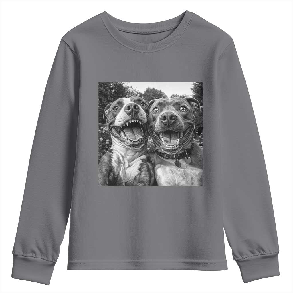 Pitbull Selfie Meme Youth Sweatshirt Funny Dog Lover Graphic