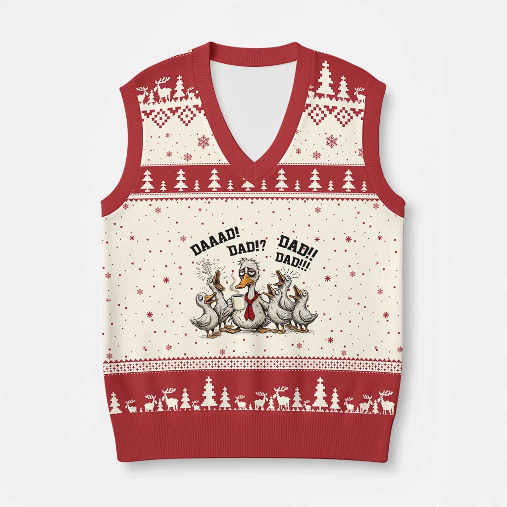 Funny Duck Dad Daaad Dad Dad V-Neck Knit Sweater Vest Tired Dad Life Fathers Day Graphic