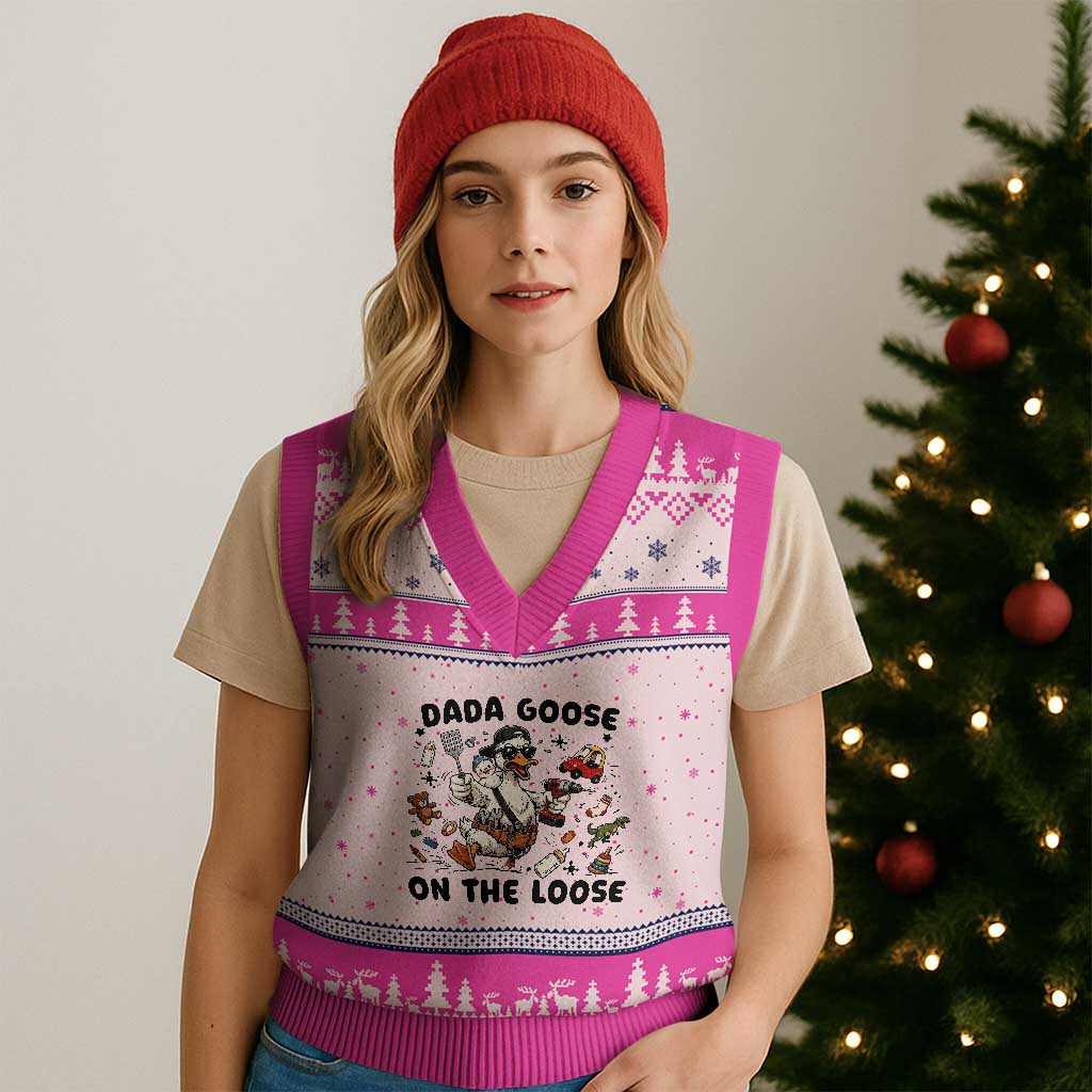 Dada Goose On The Loose V-Neck Knit Sweater Vest Funny Fatherhood Humor Gift