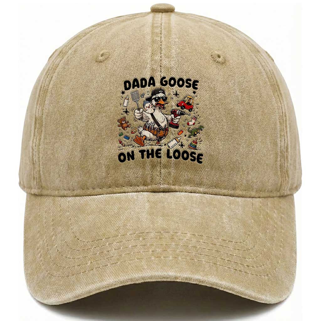 Dada Goose On The Loose Washed Cotton Baseball Cap Funny Fatherhood Humor Gift