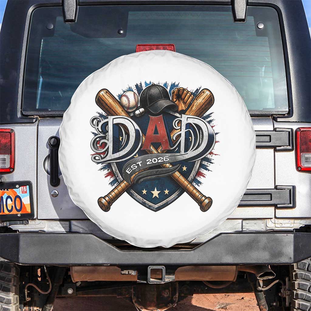 Baseball Dad Est 2026 Spare Tire Cover New Dad Father's Day Gift