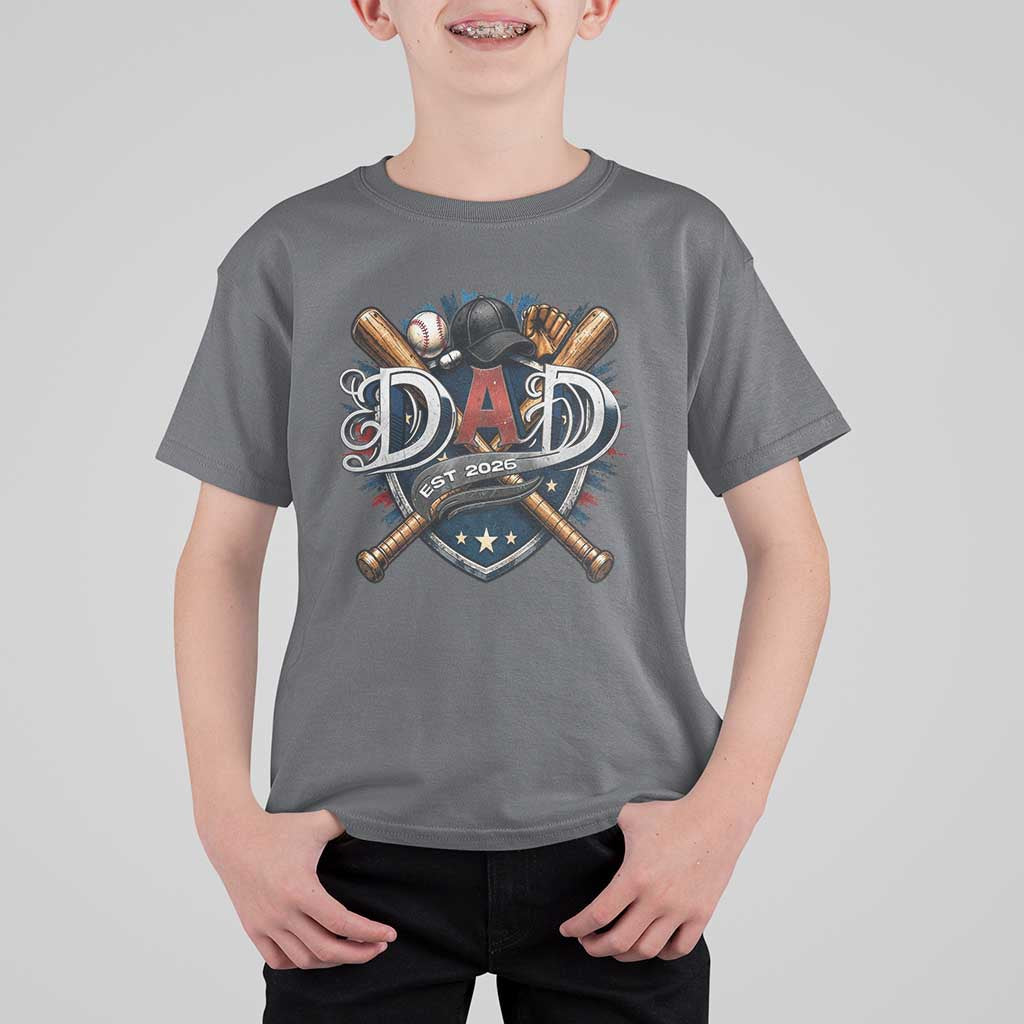 Baseball Dad Est 2026 T Shirt For Kid New Dad Father's Day Gift