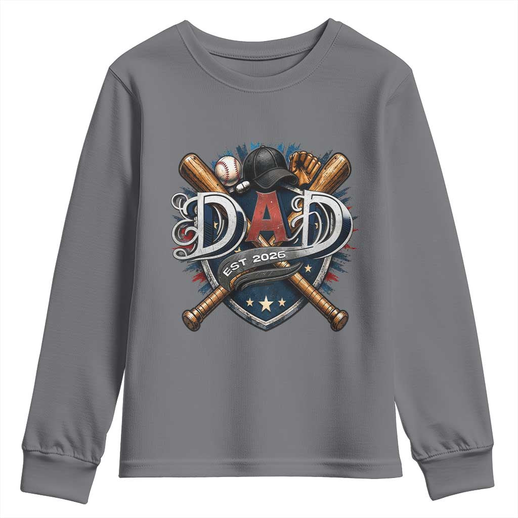 Baseball Dad Est 2026 Youth Sweatshirt New Dad Father's Day Gift