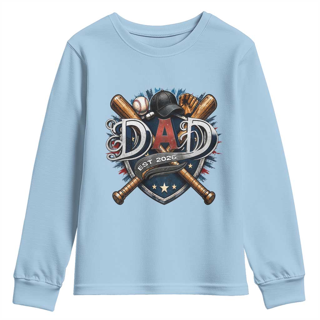 Baseball Dad Est 2026 Youth Sweatshirt New Dad Father's Day Gift