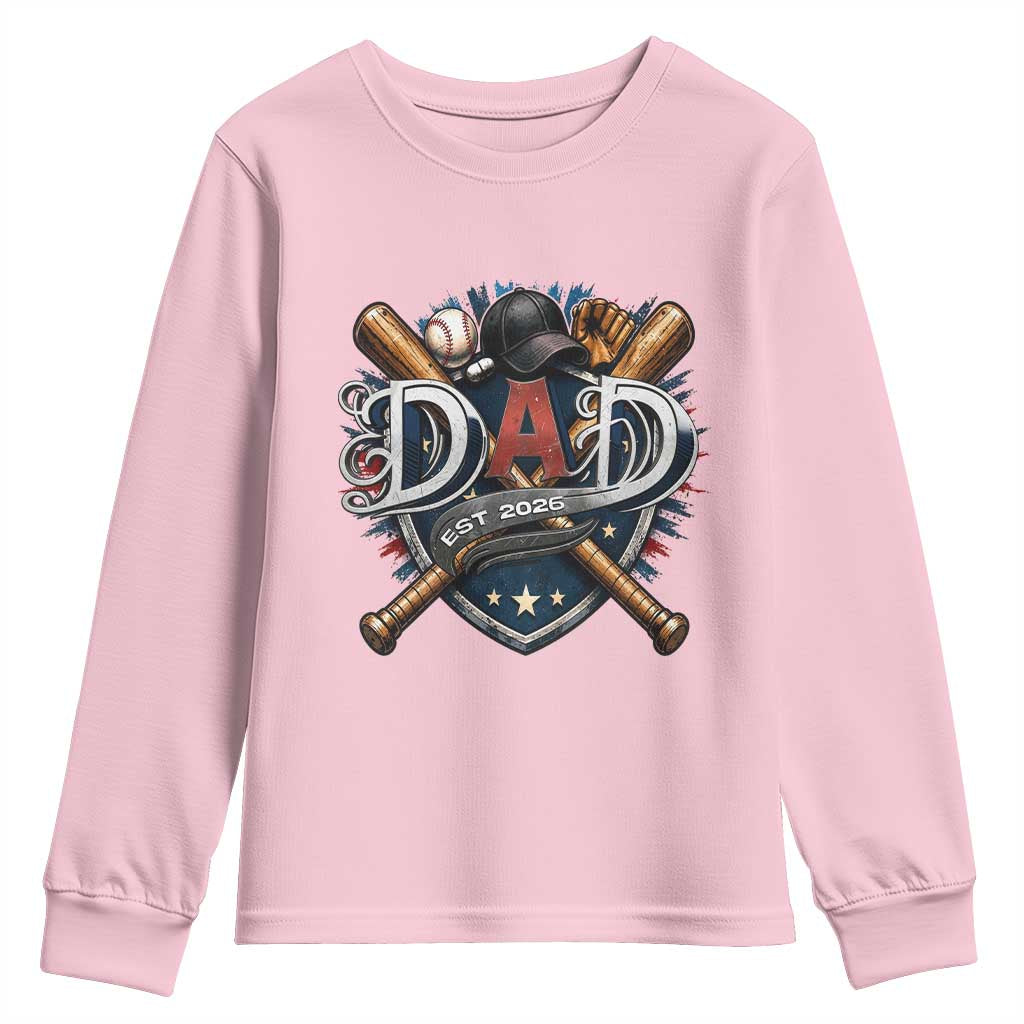 Baseball Dad Est 2026 Youth Sweatshirt New Dad Father's Day Gift