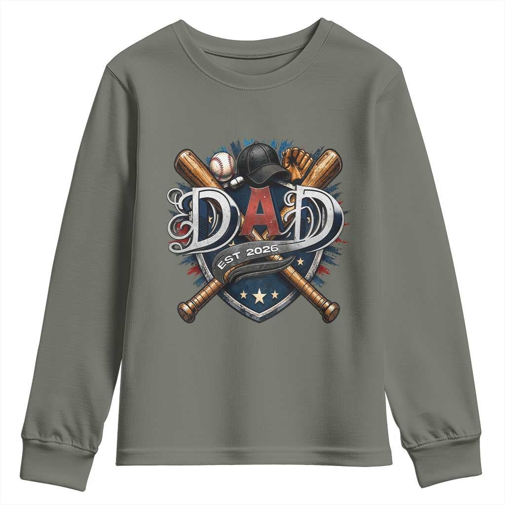 Baseball Dad Est 2026 Youth Sweatshirt New Dad Father's Day Gift