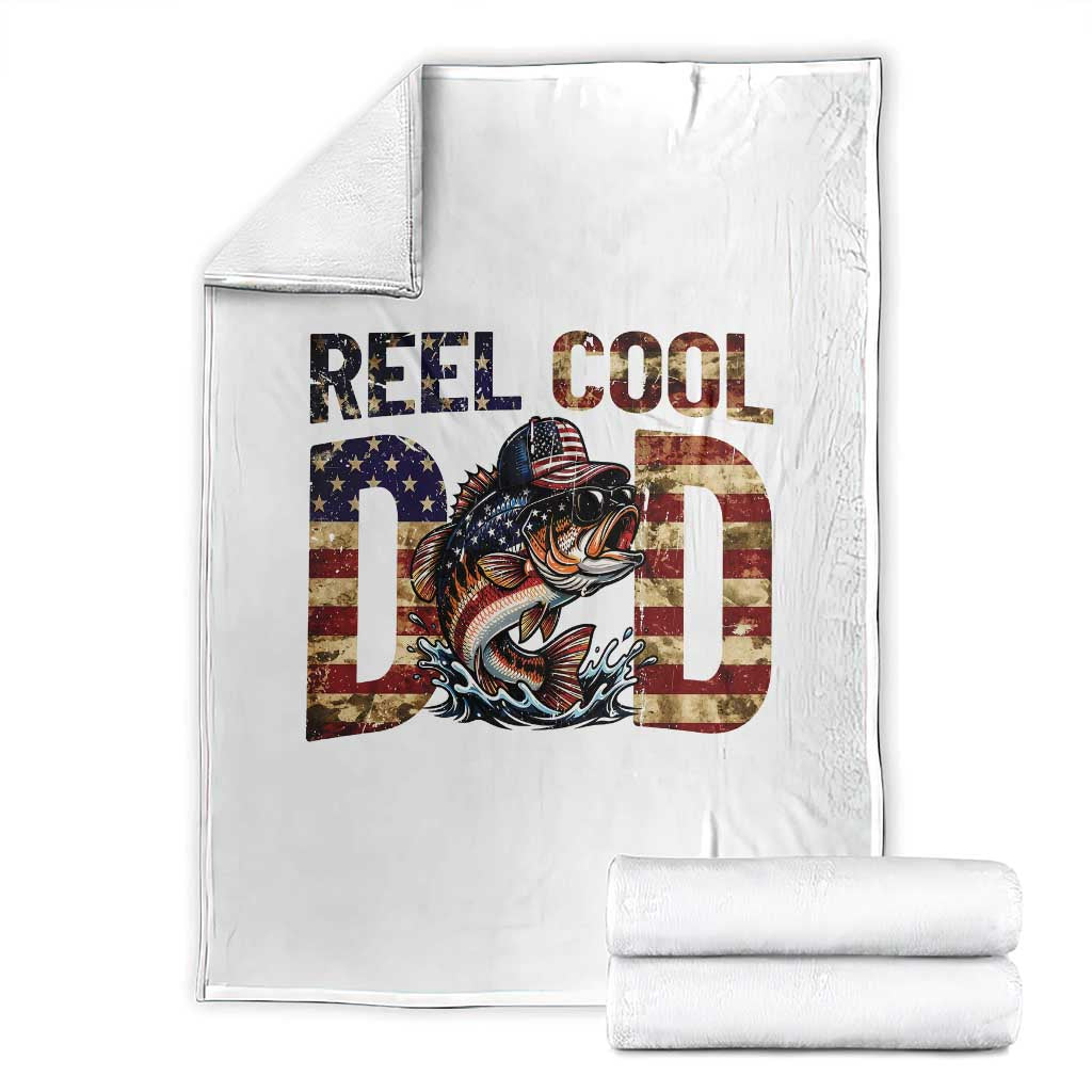 Patriotic Reel Cool Dad Throw Blanket American Flag Fishing Fathers Day Gift