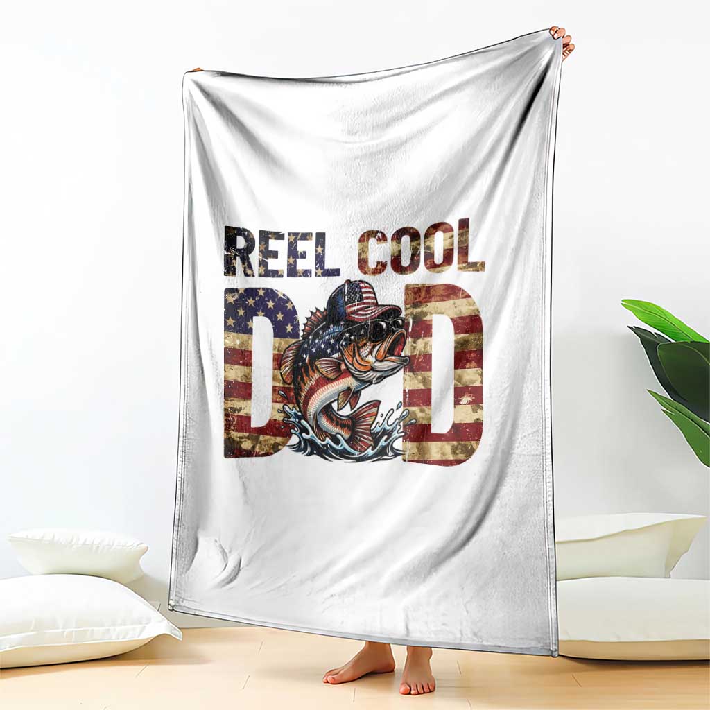 Patriotic Reel Cool Dad Throw Blanket American Flag Fishing Fathers Day Gift