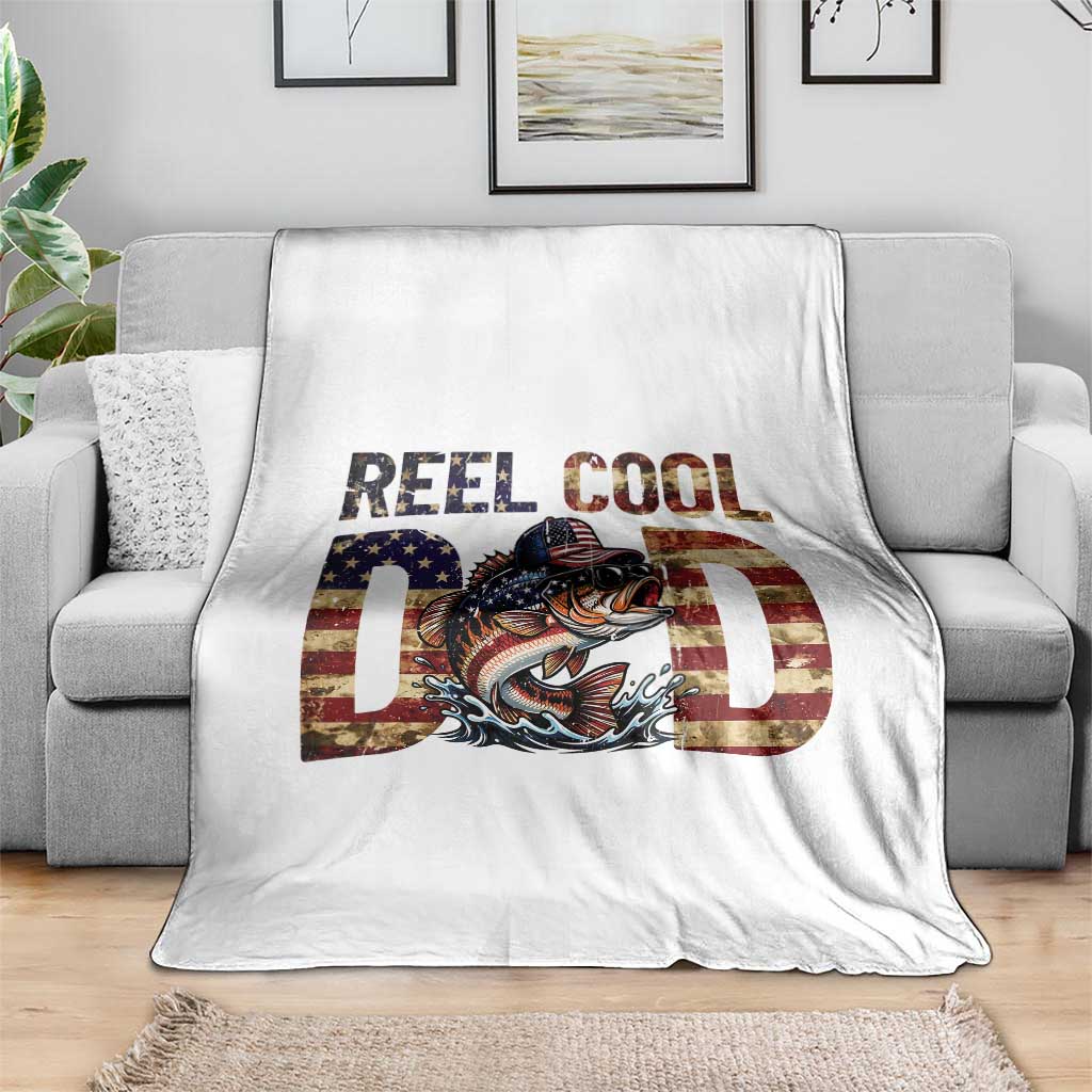 Patriotic Reel Cool Dad Throw Blanket American Flag Fishing Fathers Day Gift