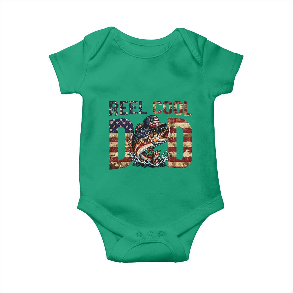 Patriotic Reel Cool Dad Baby Onesie American Flag Fishing Fathers Day Gift