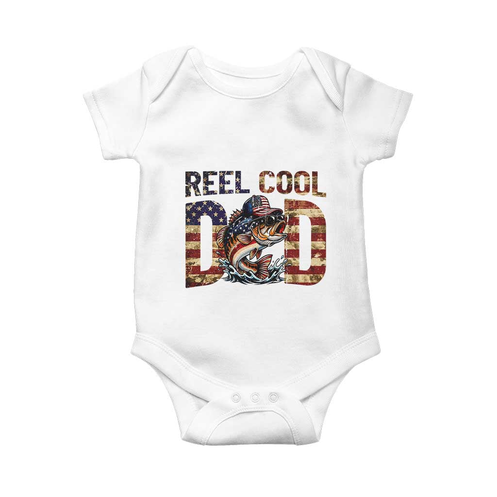Patriotic Reel Cool Dad Baby Onesie American Flag Fishing Fathers Day Gift