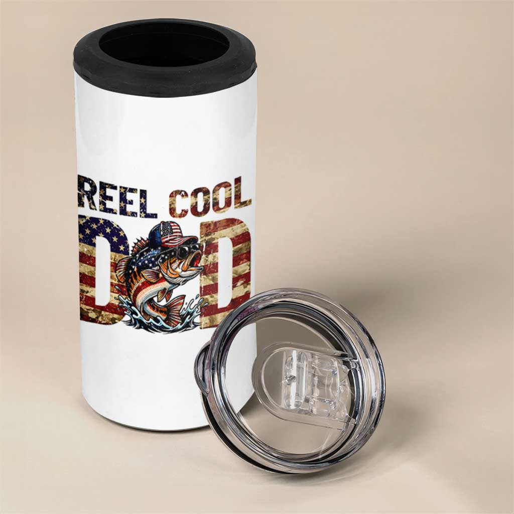 Patriotic Reel Cool Dad 4 in 1 Can Cooler Tumbler American Flag Fishing Fathers Day Gift