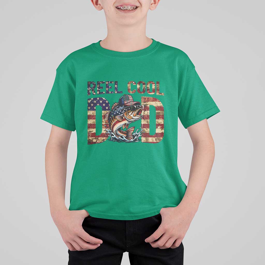 Patriotic Reel Cool Dad T Shirt For Kid American Flag Fishing Fathers Day Gift