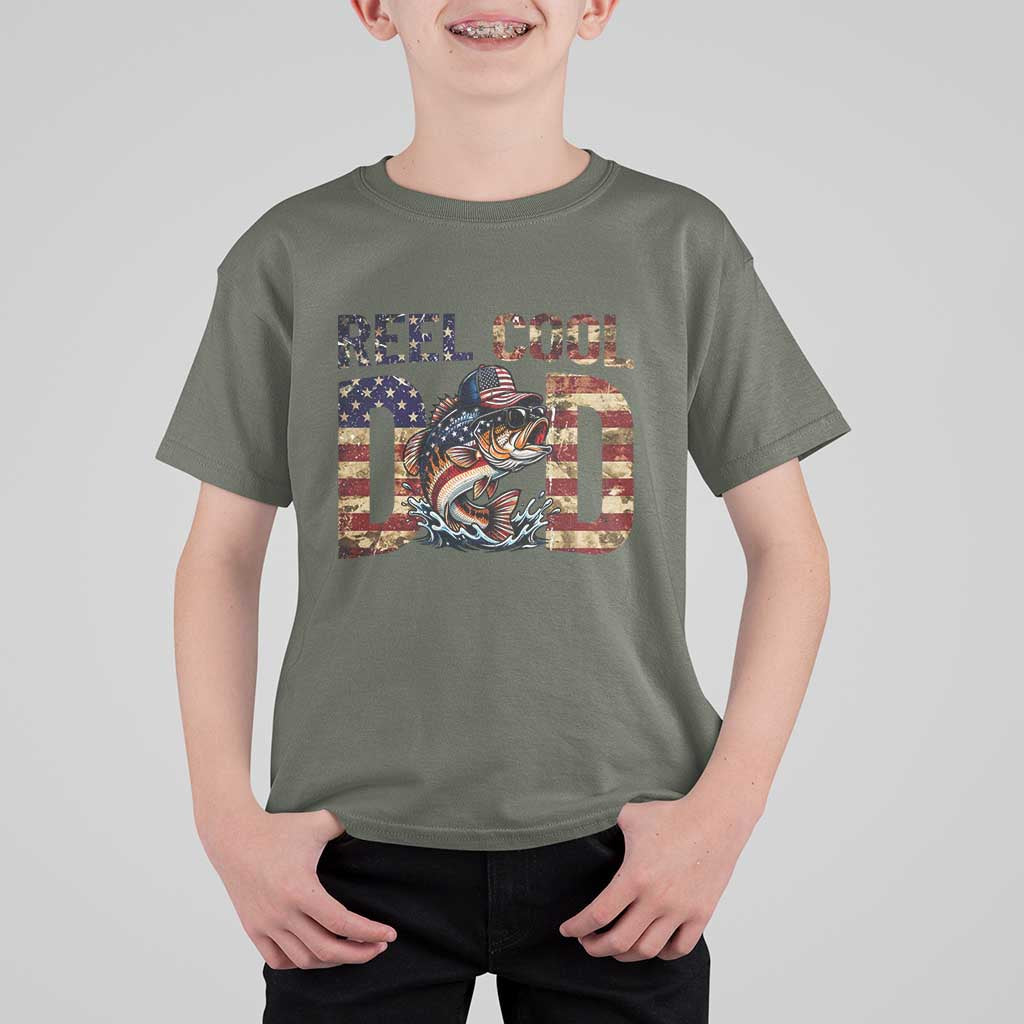 Patriotic Reel Cool Dad T Shirt For Kid American Flag Fishing Fathers Day Gift