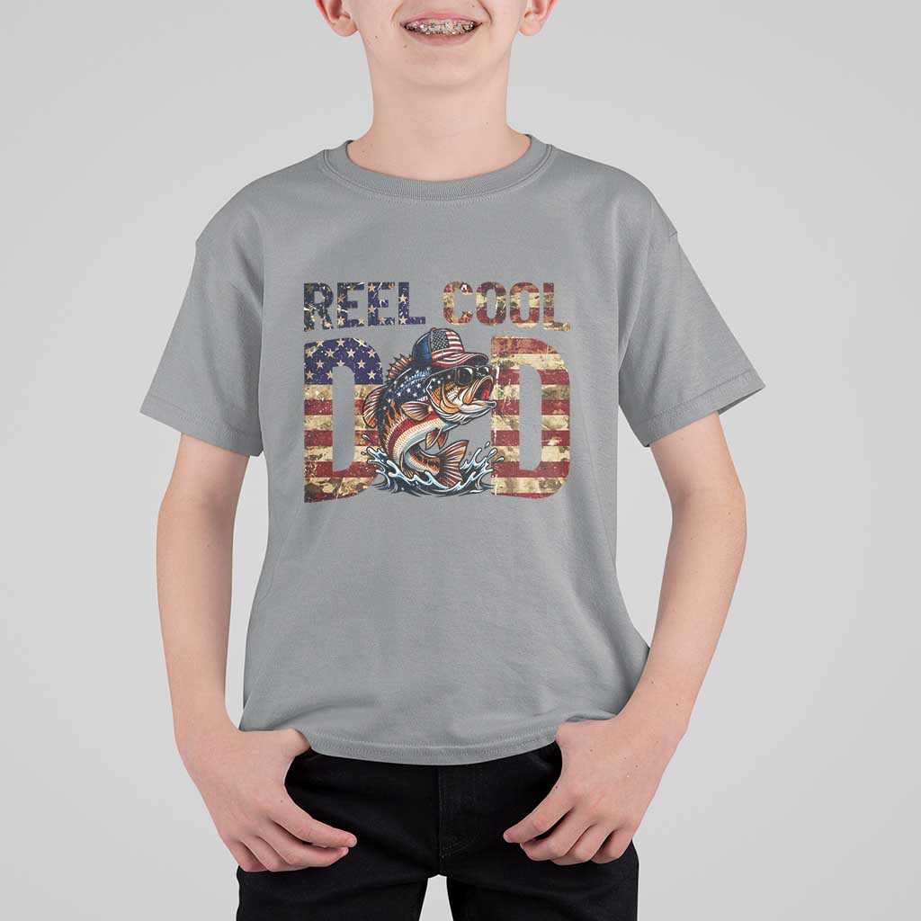 Patriotic Reel Cool Dad T Shirt For Kid American Flag Fishing Fathers Day Gift