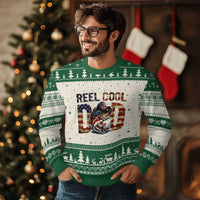 Patriotic Reel Cool Dad Ugly Christmas Sweater American Flag Fishing Fathers Day Gift
