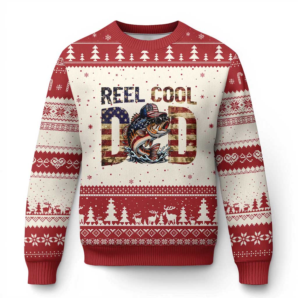 Patriotic Reel Cool Dad Ugly Christmas Sweater American Flag Fishing Fathers Day Gift