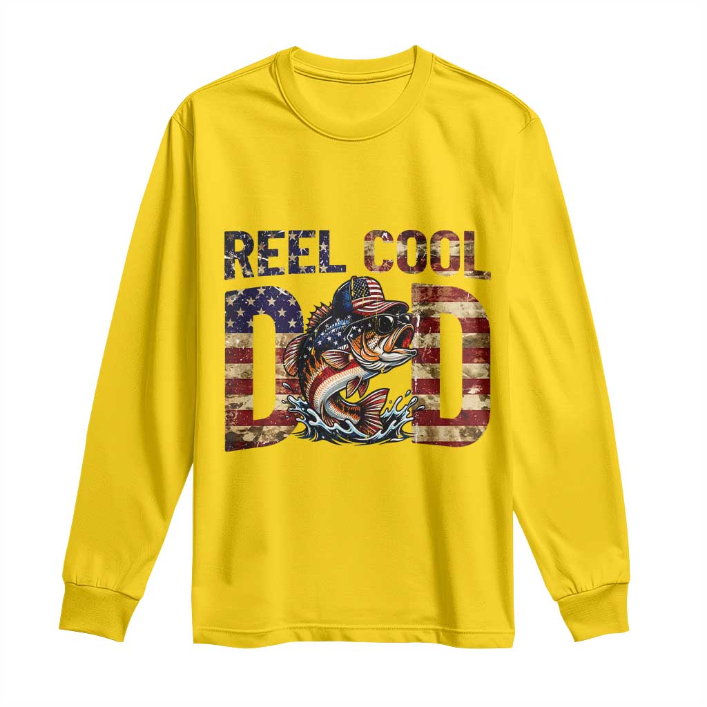 Patriotic Reel Cool Dad Long Sleeve Shirt American Flag Fishing Fathers Day Gift