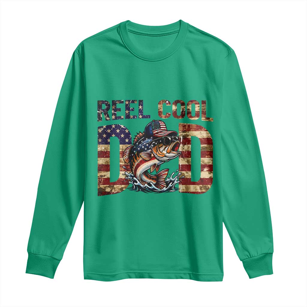 Patriotic Reel Cool Dad Long Sleeve Shirt American Flag Fishing Fathers Day Gift