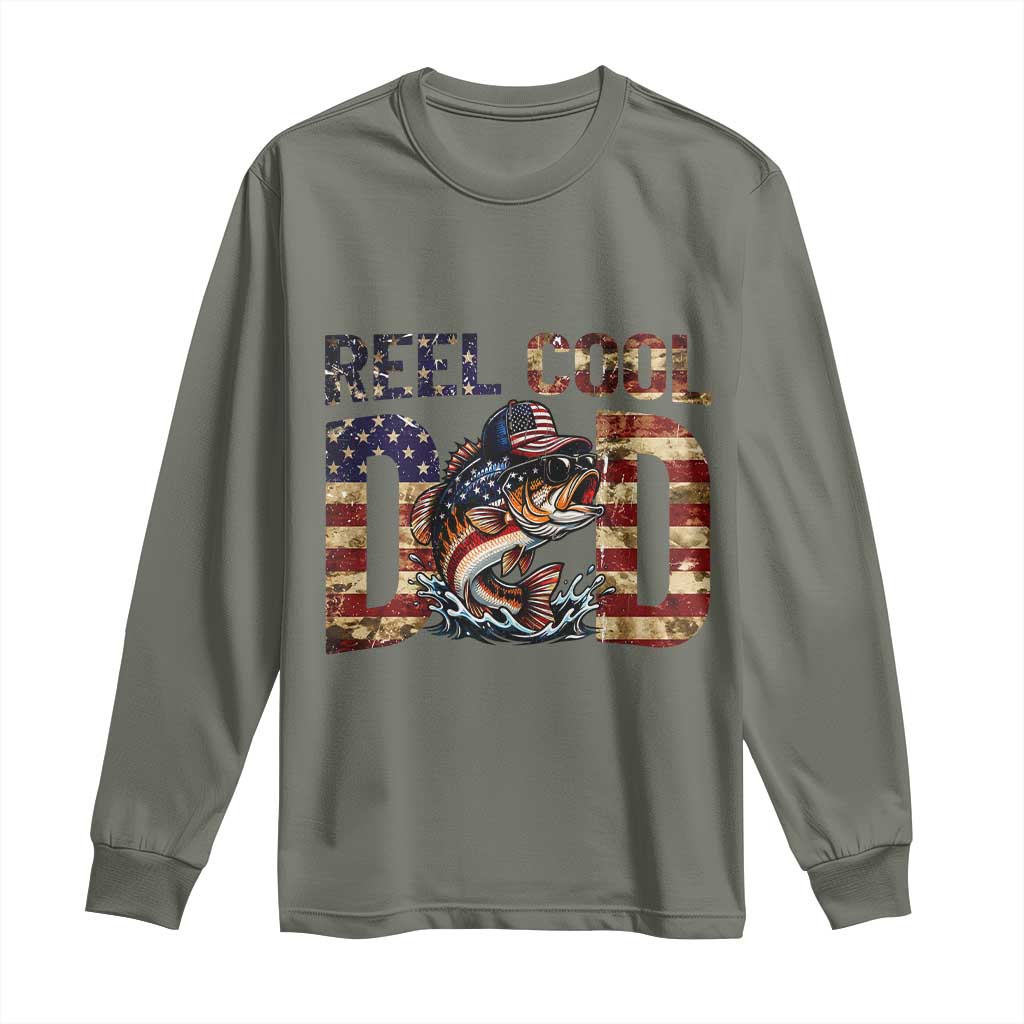 Patriotic Reel Cool Dad Long Sleeve Shirt American Flag Fishing Fathers Day Gift