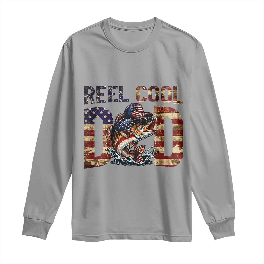 Patriotic Reel Cool Dad Long Sleeve Shirt American Flag Fishing Fathers Day Gift