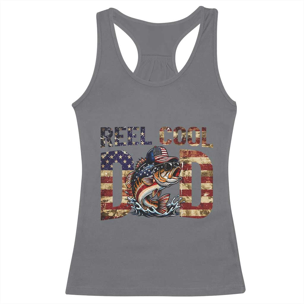 Patriotic Reel Cool Dad Racerback Tank Top American Flag Fishing Fathers Day Gift