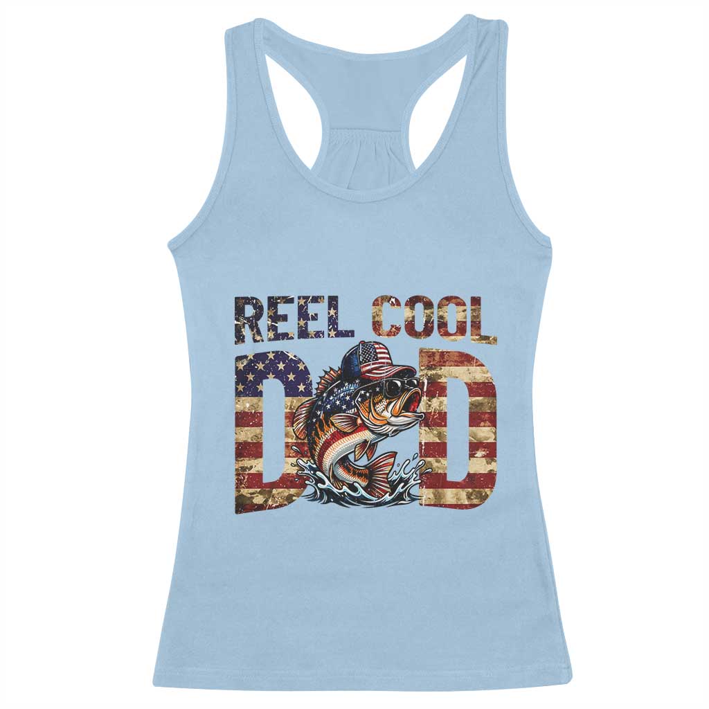Patriotic Reel Cool Dad Racerback Tank Top American Flag Fishing Fathers Day Gift