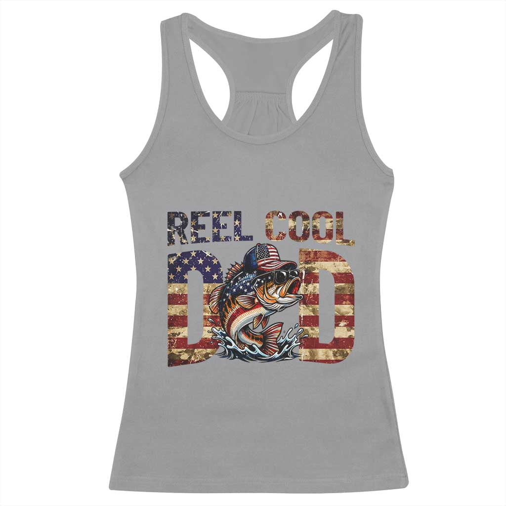 Patriotic Reel Cool Dad Racerback Tank Top American Flag Fishing Fathers Day Gift
