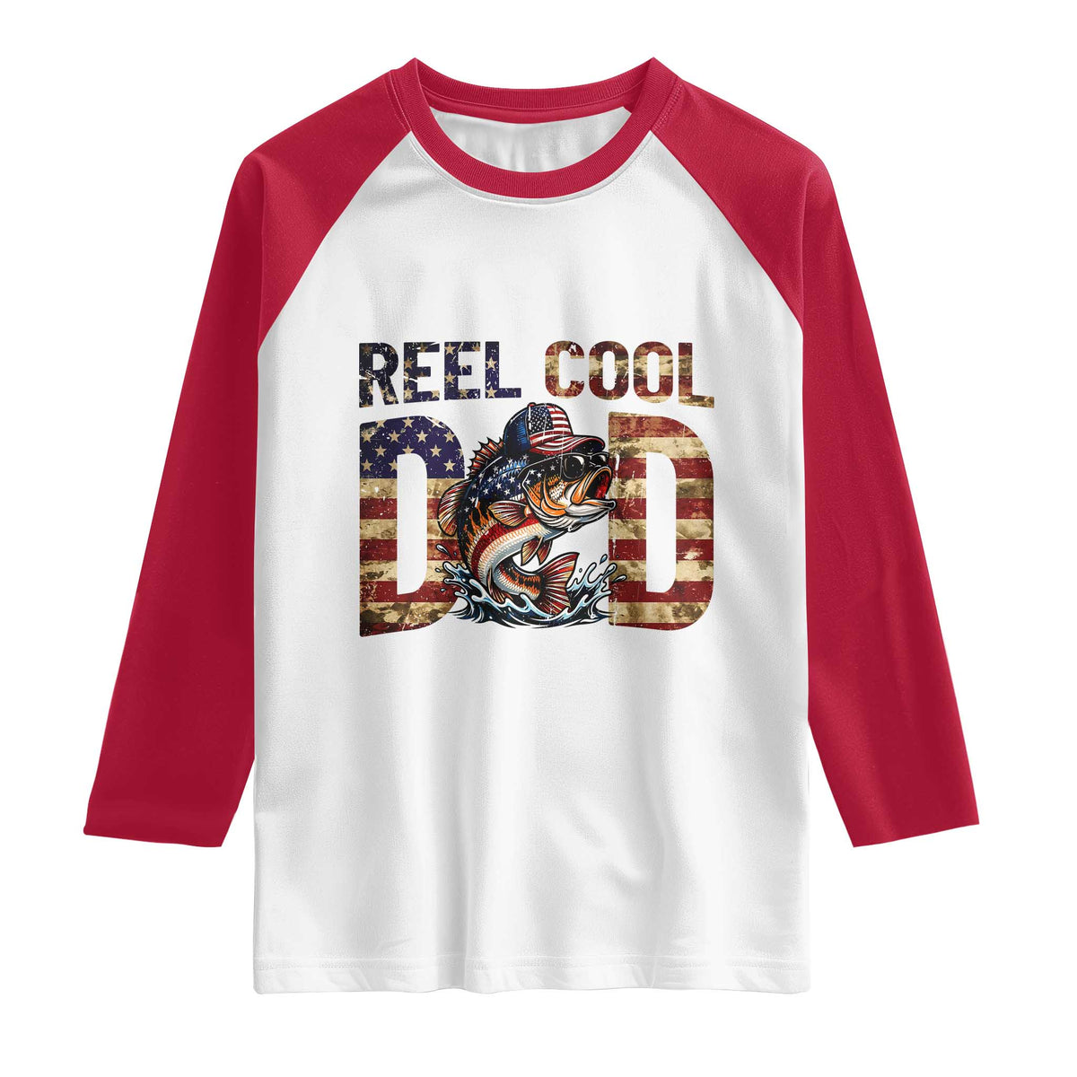 Patriotic Reel Cool Dad Raglan Shirt American Flag Fishing Fathers Day Gift