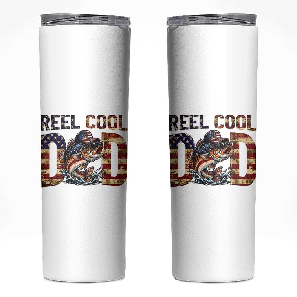Patriotic Reel Cool Dad Skinny Tumbler American Flag Fishing Fathers Day Gift