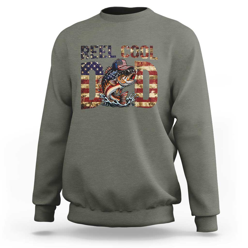 Patriotic Reel Cool Dad Sweatshirt American Flag Fishing Fathers Day Gift