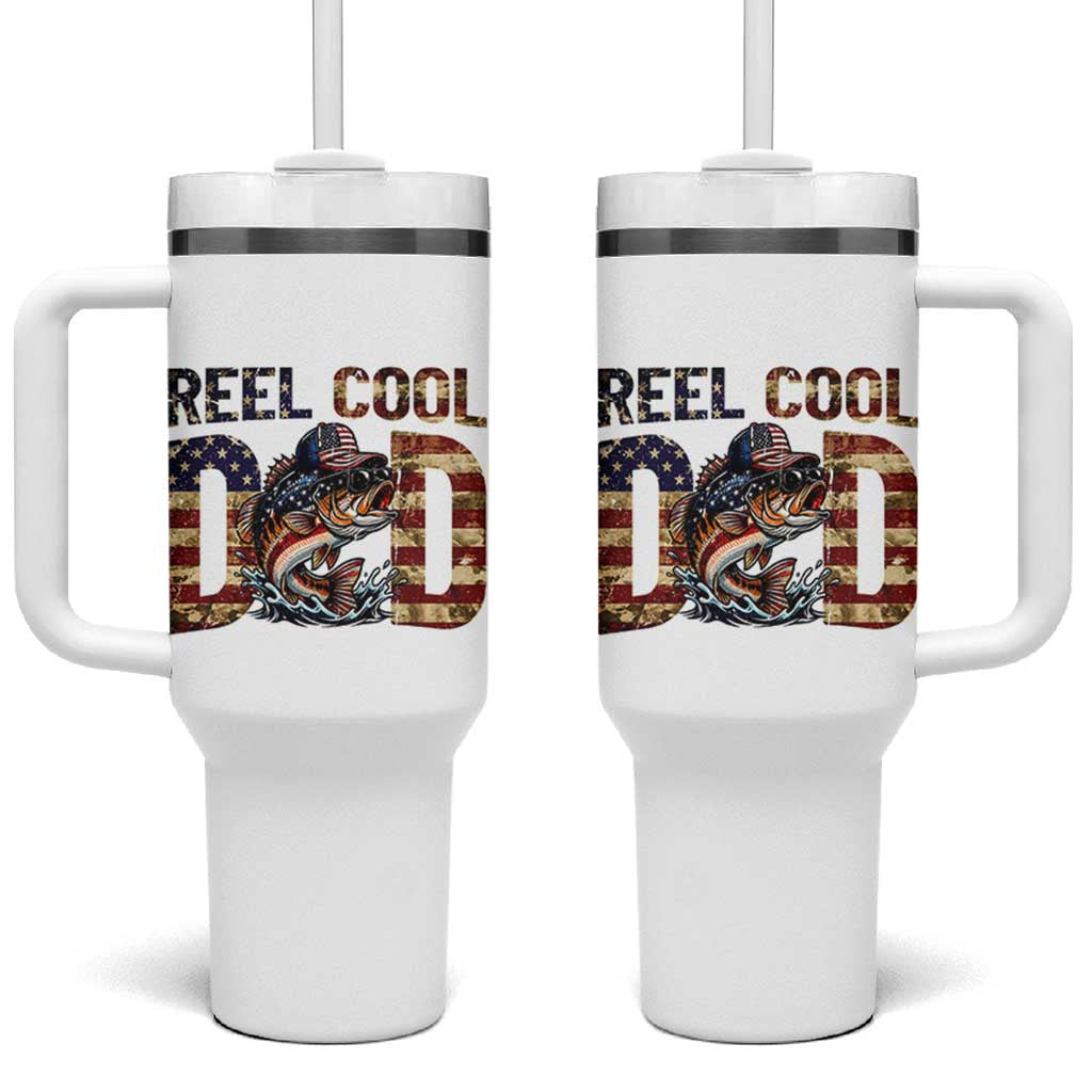 Patriotic Reel Cool Dad Tumbler With Handle American Flag Fishing Fathers Day Gift