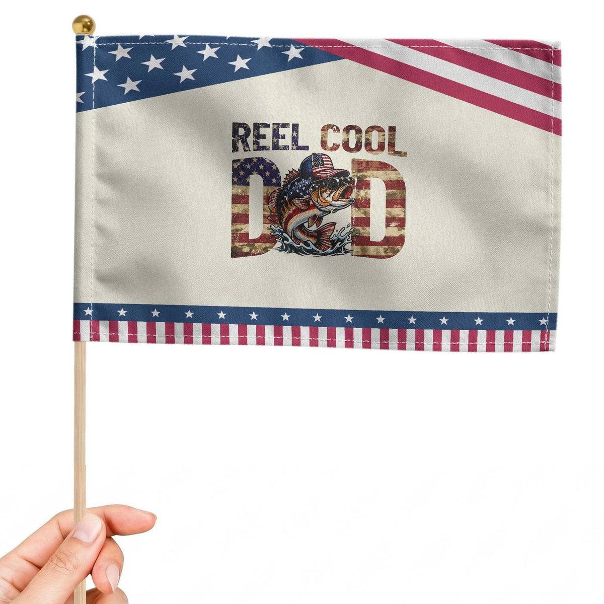 Reel Cool Dad Patriotic Handheld Flag American Flag Fishing Fathers Day Gift