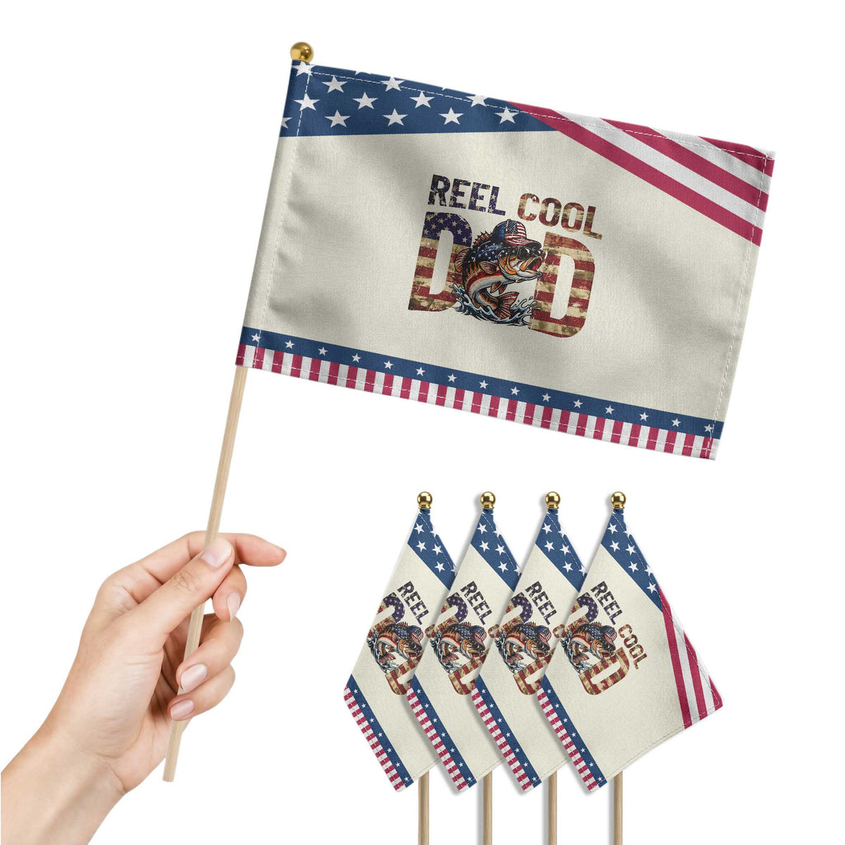 Reel Cool Dad Patriotic Handheld Flag American Flag Fishing Fathers Day Gift