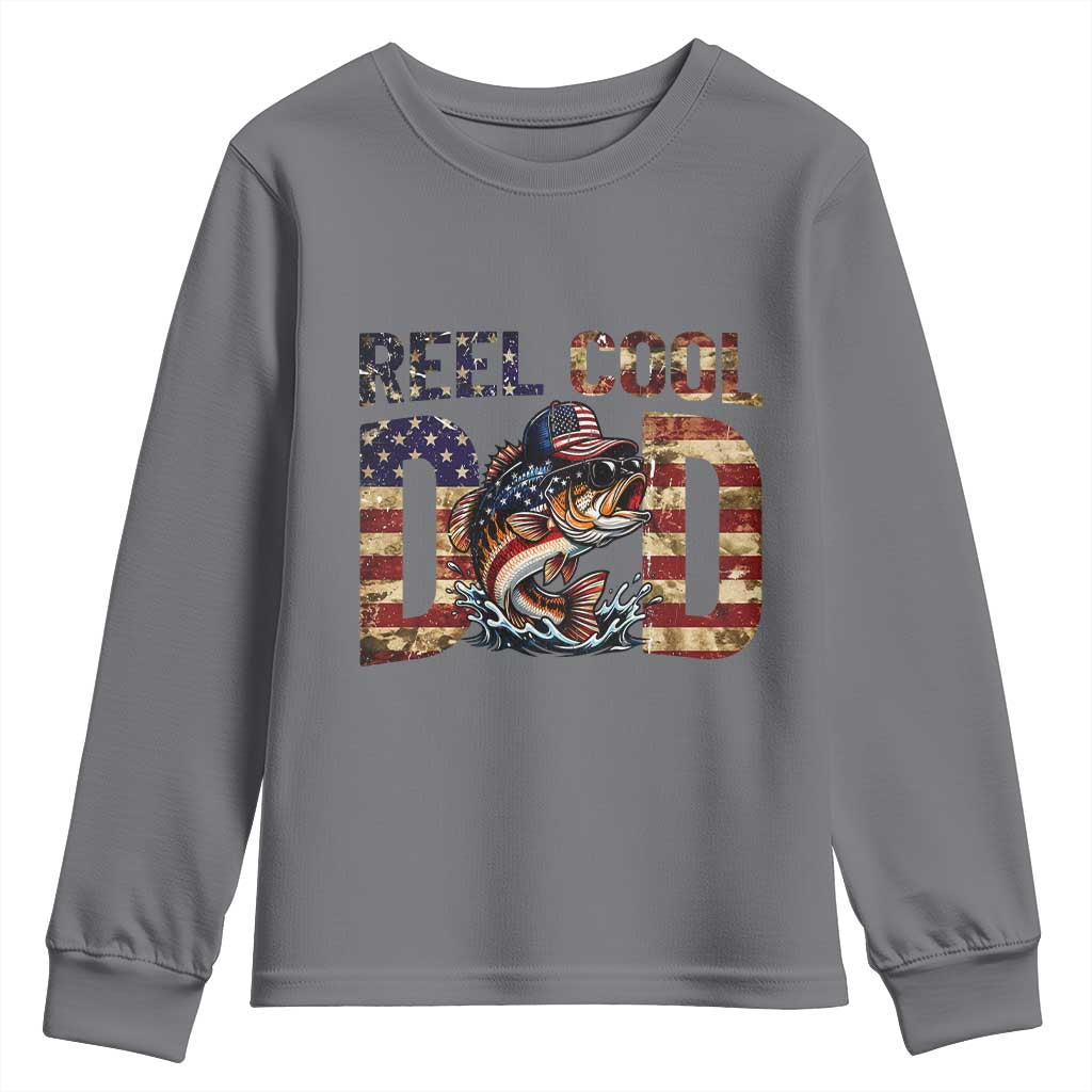 Patriotic Reel Cool Dad Youth Sweatshirt American Flag Fishing Fathers Day Gift
