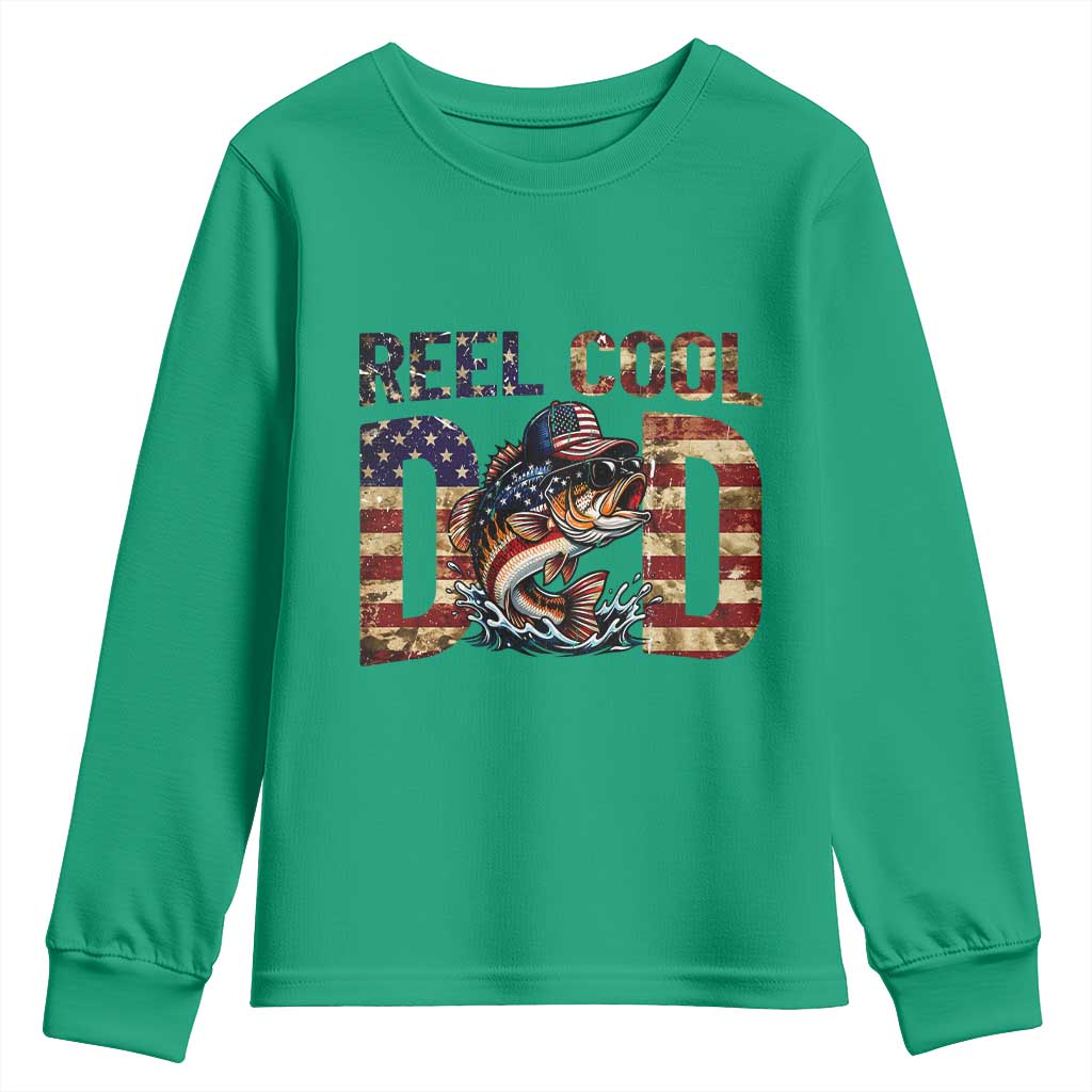 Patriotic Reel Cool Dad Youth Sweatshirt American Flag Fishing Fathers Day Gift