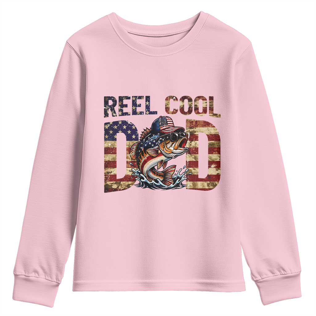 Patriotic Reel Cool Dad Youth Sweatshirt American Flag Fishing Fathers Day Gift