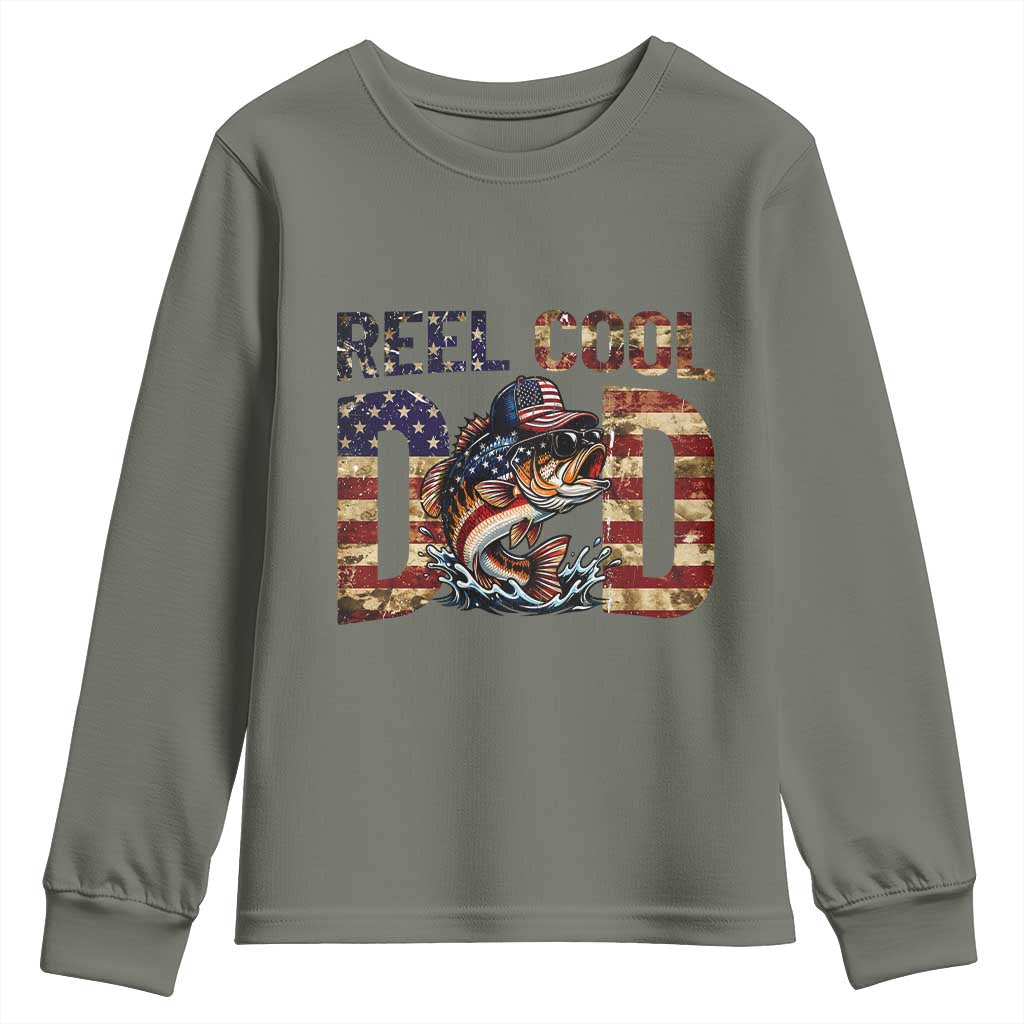Patriotic Reel Cool Dad Youth Sweatshirt American Flag Fishing Fathers Day Gift