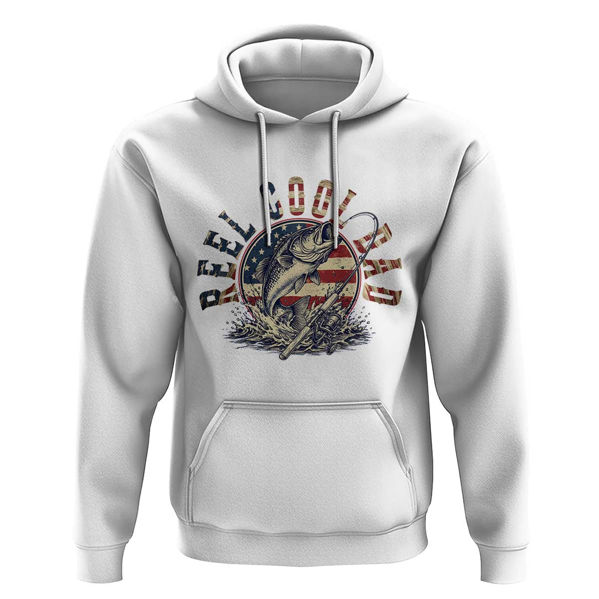Reel Cool Dad Graphic Hoodie 4th Of July Fishing Patriotic Dad