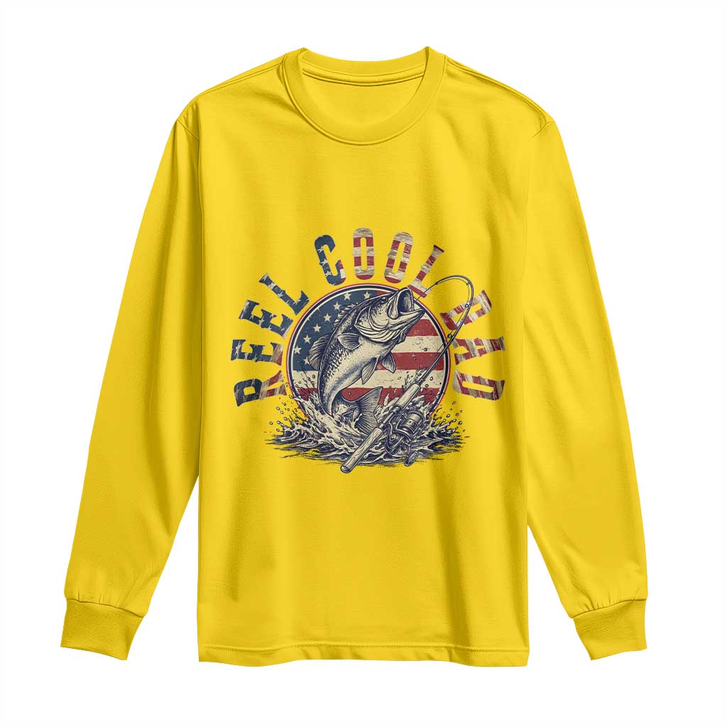 Reel Cool Dad Graphic Long Sleeve Shirt 4th Of July Fishing Patriotic Dad