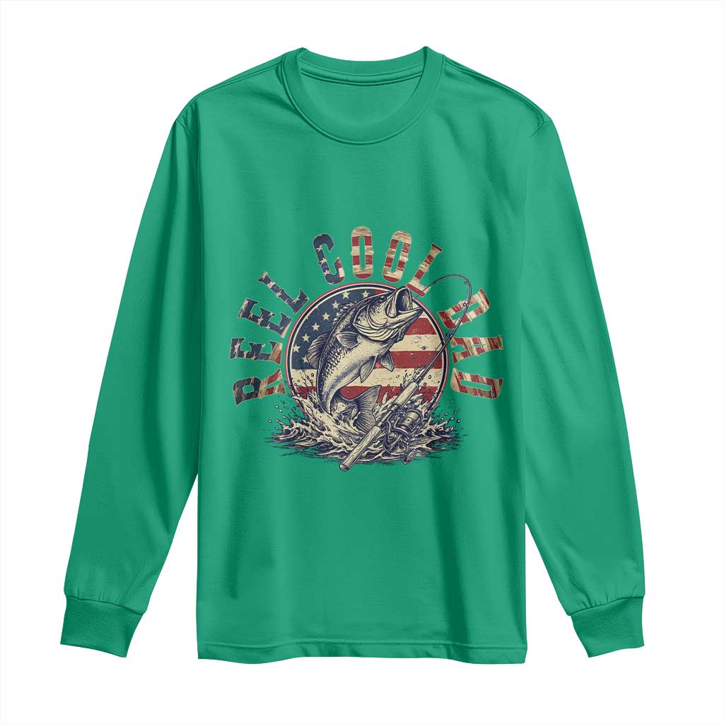 Reel Cool Dad Graphic Long Sleeve Shirt 4th Of July Fishing Patriotic Dad