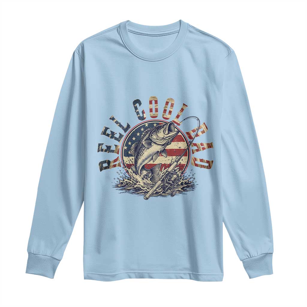 Reel Cool Dad Graphic Long Sleeve Shirt 4th Of July Fishing Patriotic Dad
